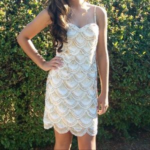 Sherri Hill Gold and White Scallop Sparkle Dress